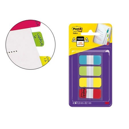 Banderitas separadoras rigidas dispensador 4 colores amarillo azul lima y rojo post-it index 676-alyr-eu