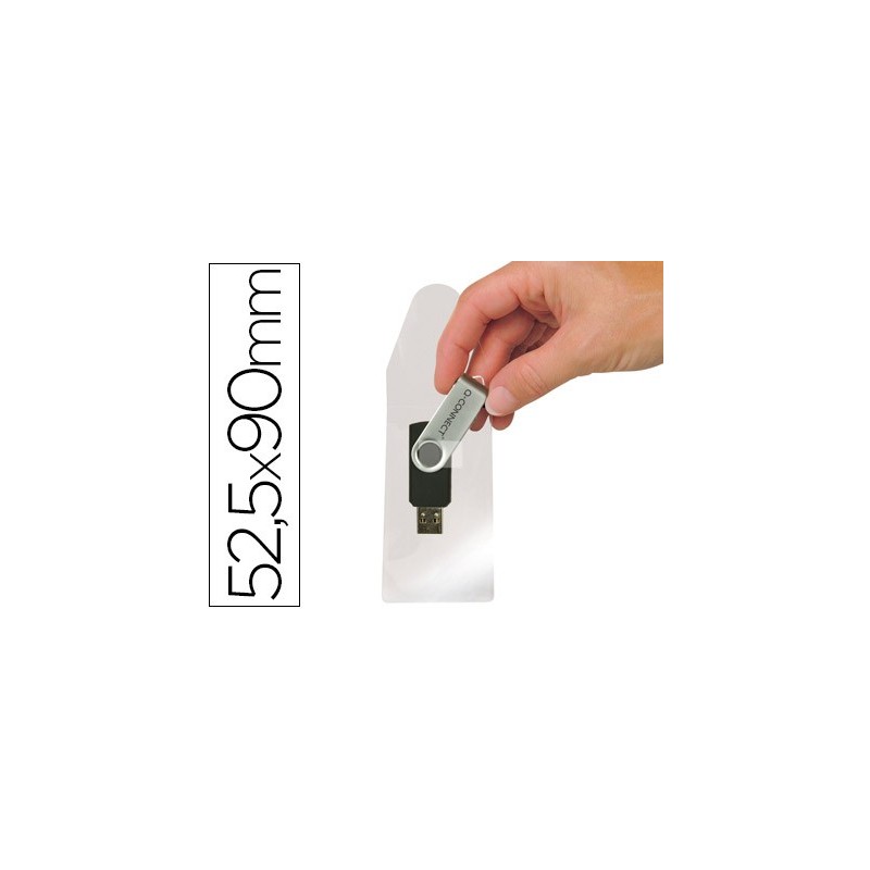 Funda autoadhesiva q-connect para memorias usb capacidad para 10 unidades 52,5x 90 mm