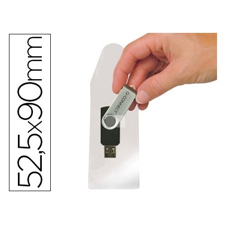 Funda autoadhesiva q-connect para memorias usb capacidad para 10 unidades 52,5x 90 mm