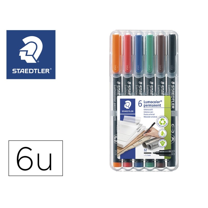 Rotulador staedtler lumocolor retroproyeccion punta de fibra permanente 317 wp estuche 6 colores punta media Rotulador staedtler lumocolor retroproyeccion punta de fibra permanente 317 wp estuche 6 colores punta media