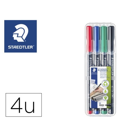 Rotulador staedtler lumocolor retroproyeccion punta de fibra permanente 317 wp estuche 4 colores punta media