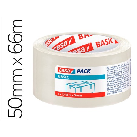 Cinta adhesiva tesa transparente basic 66 mt x 50 mm para embalaje