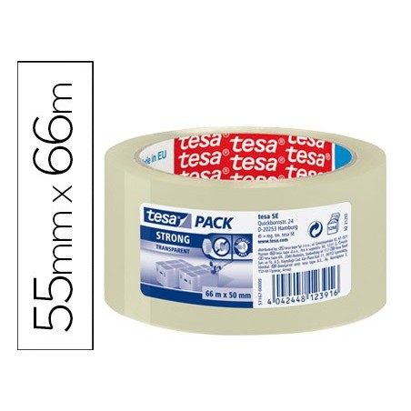 Cinta adhesiva tesa transparente strong 66 mt x 50 mm para embalaje bajo ruido