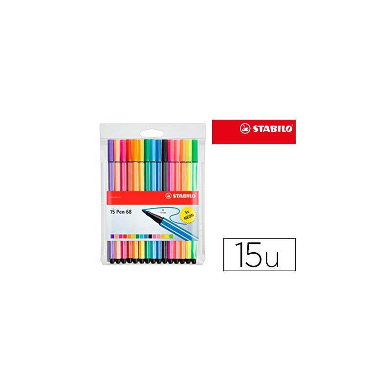 Rotulador stabilo acuarelable pen 68 estuche de 10 colores estandar  5 colores neon