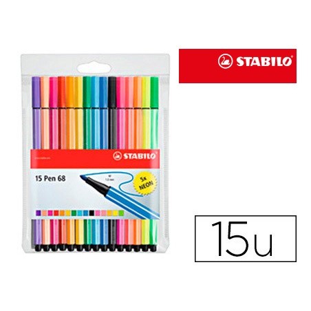 Rotulador stabilo acuarelable pen 68 estuche de 10 colores estandar  5 colores neon