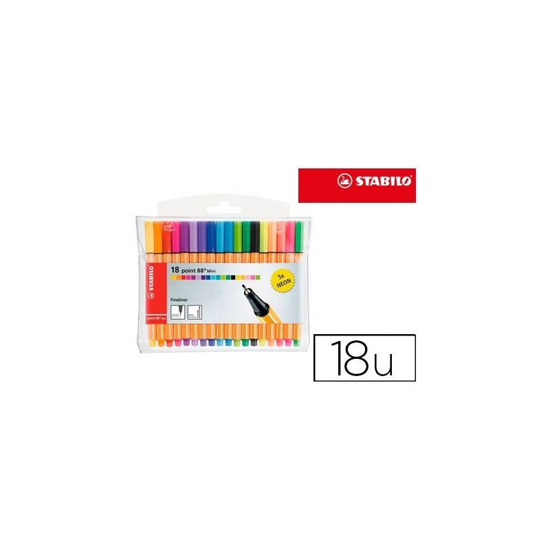 Rotulador stabilo punta de fibra point 88 mini estuche de 18 unidades colores surtidos Rotulador stabilo punta de fibra point 88 mini estuche de 18 unidades colores surtidos