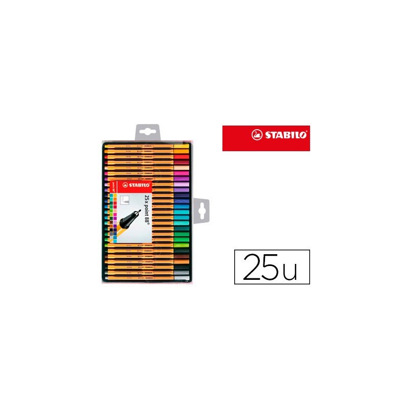 Rotulador stabilo punta de fibra point 88 estuche de 25 unidades colores surtidos