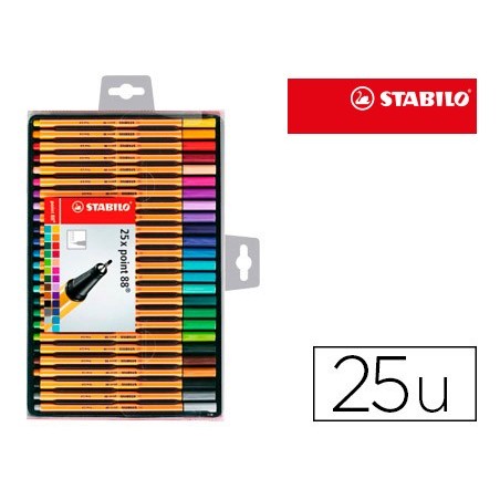 Rotulador stabilo punta de fibra point 88 estuche de 25 unidades colores surtidos