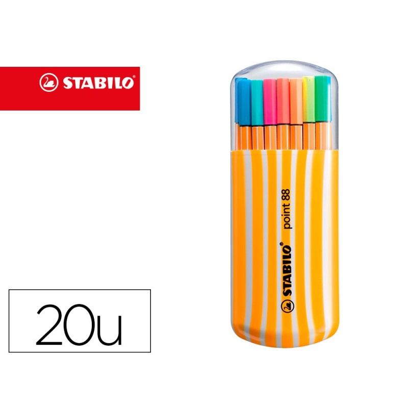 Rotulador stabilo punta de fibra point 88 zebrui estuche de 20 unidades colores neon surtidos Rotulador stabilo punta de fibra point 88 zebrui estuche de 20 unidades colores neon surtidos