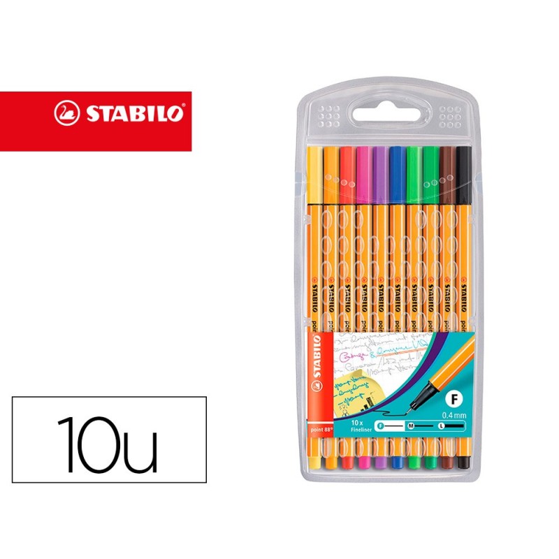Rotulador stabilo punta de fibra point 88 estuche de 10 unidades colores surtidos