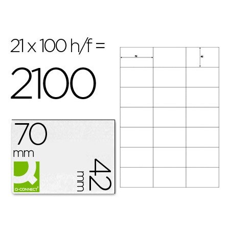 Etiqueta adhesiva q-connect kf10648 tamaño 70x42 mm fotocopiadora laser ink-jet caja con 100 hojas din a4