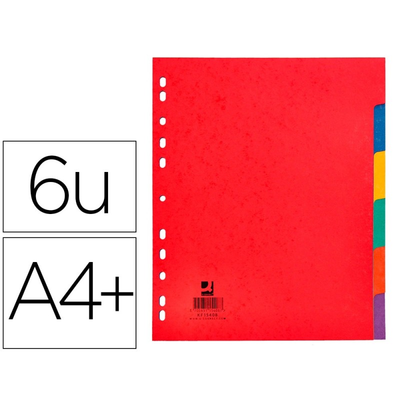 Separador q-connect cartulina brillo juego de 6 separadores din a4 multitaladro Separador q-connect cartulina brillo juego de 6 separadores din a4 multitaladro