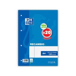 Recambio oxford a4 100  20 hojas gratis 90 gr cuadro 4mm 4 taladros