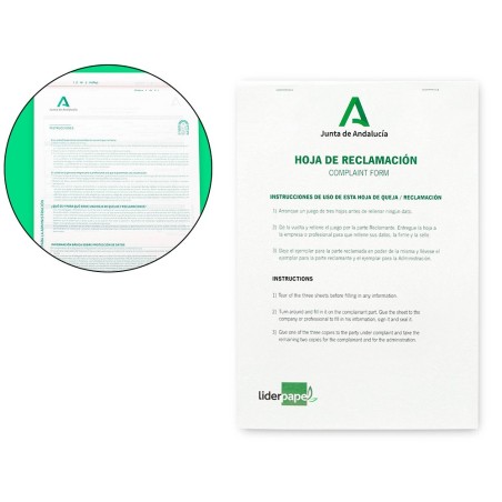 Libro liderpapel hojas de reclamaciones junta de andalucia din a4 25 juegos original  2 copias