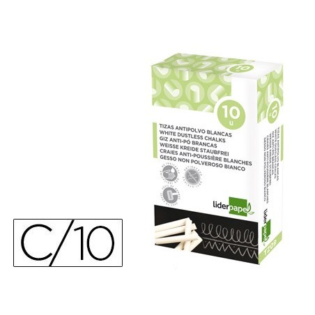 Tiza blanca antipolvo liderpapel caja de 10 unidades