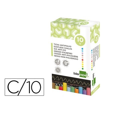Tiza color antipolvo liderpapel caja de 10 unidades colores surtidos