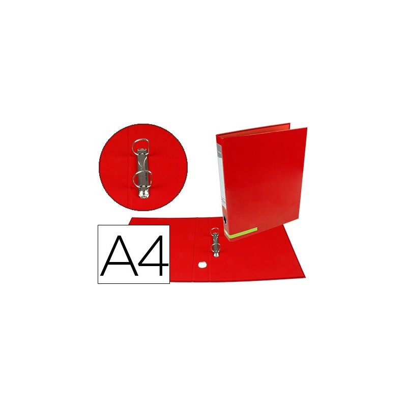 Carpeta de 2 anillas 25 mm mixtas liderpapel a4 forrado color system con ollao y tarjetero rojo