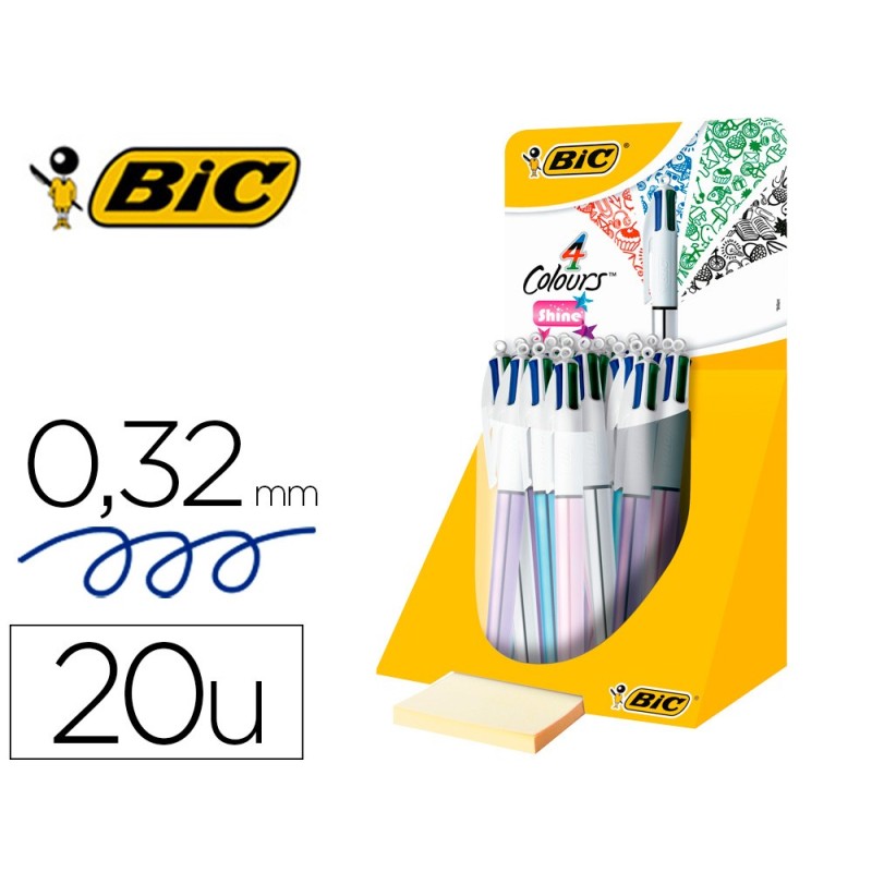 Boligrafo bic cuatro colores shine colores metalizados punta de 1 mm presentacion en expositor Boligrafo bic cuatro colores shine colores metalizados punta de 1 mm presentacion en expositor