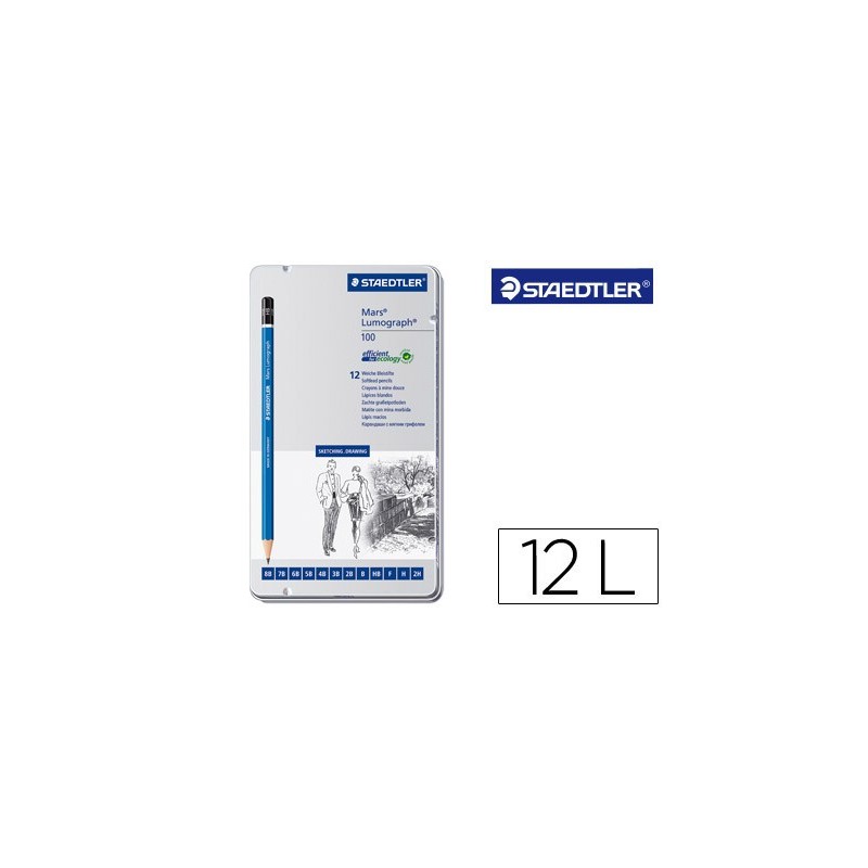Lapices de grafito staedtler mars lumograph 100 caja metalica de 12 lapices 8b- 7b-6b-5b-4b-3b-2b-b-hb-f-h-2h