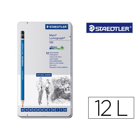 Lapices de grafito staedtler mars lumograph 100 caja metalica de 12 lapices 8b- 7b-6b-5b-4b-3b-2b-b-hb-f-h-2h