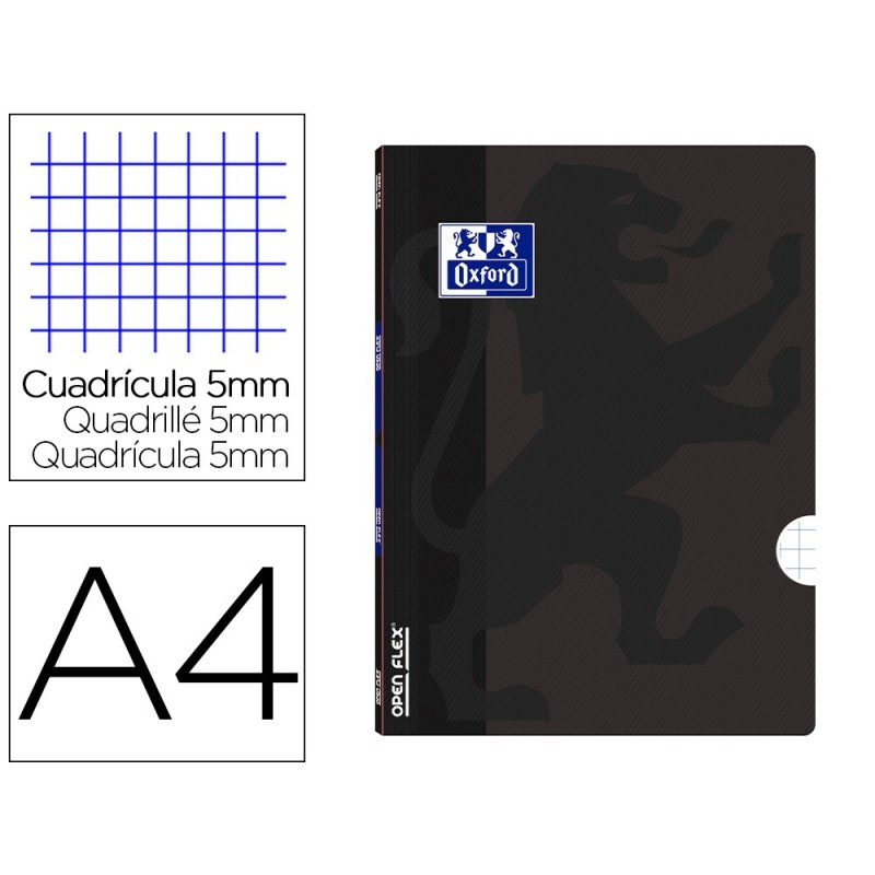 Libreta escolar oxford openflex tapa flexible optik paper 48 hojas din a4 cuadro 5 mm color negro Libreta escolar oxford openflex tapa flexible optik paper 48 hojas din a4 cuadro 5 mm color negro