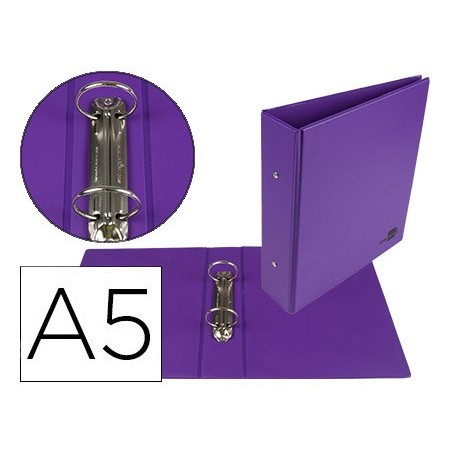 Carpeta de 2 anillas 40 mm redondas liderpapel a5 carton forrado pvc violeta
