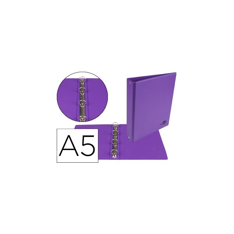 Carpeta de 4 anillas 25 mm redondas liderpapel a5 carton forrado pvc violeta