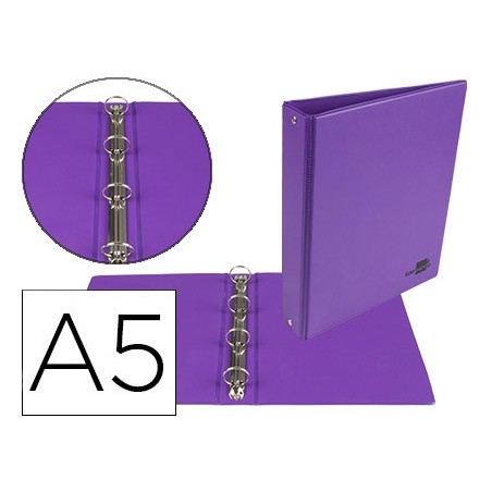 Carpeta de 4 anillas 25 mm redondas liderpapel a5 carton forrado pvc violeta