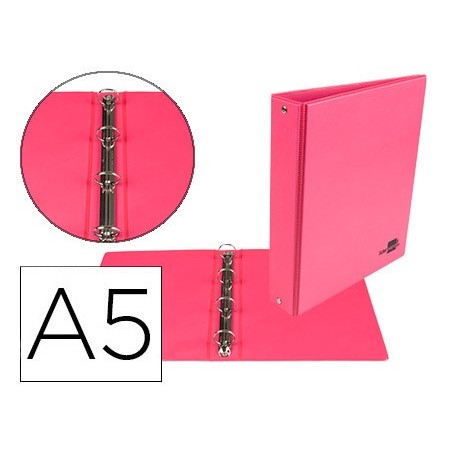 Carpeta de 4 anillas 25 mm redondas liderpapel a5 carton forrado pvc fucsia