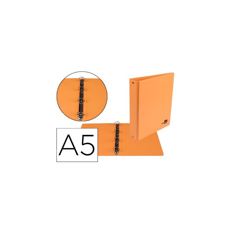 Carpeta de 4 anillas 25 mm redondas liderpapel a5 carton forrado pvc naranja