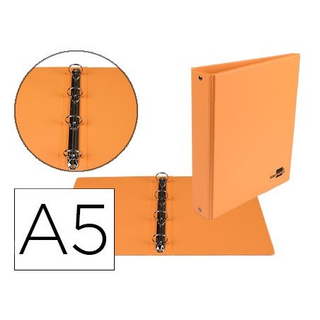Carpeta de 4 anillas 25 mm redondas liderpapel a5 carton forrado pvc naranja