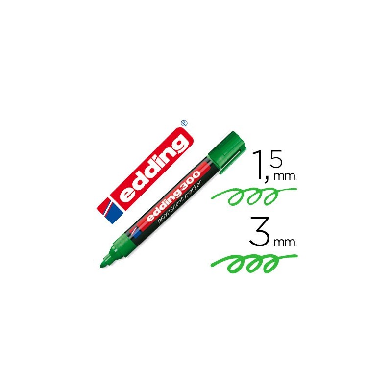 Rotulador edding marcador permanente 300 verde punta redonda 1,5-3 mm recargable Rotulador edding marcador permanente 300 verde punta redonda 1,5-3 mm recargable