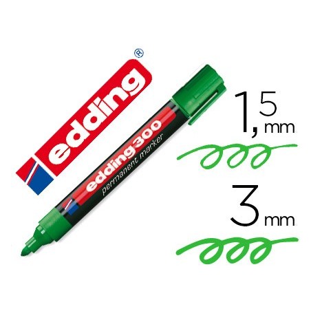 Rotulador edding marcador permanente 300 verde punta redonda 1,5-3 mm recargable
