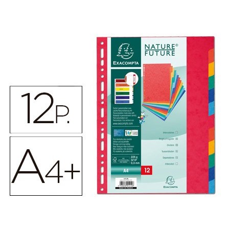 Separador exacompta cartulina simil prespan juego de 12 separadores din a4 multitaladro colores vivos