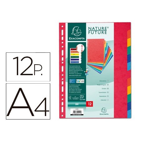 Separador exacompta cartulina simil prespan juego de 12 separadores din a4 multitaladro colores vivos