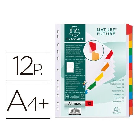Separador exacompta cartulina juego de 12 separadores din a4 multitaladro color blanco