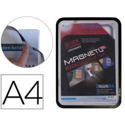 Marco porta anuncios tarifold magneto din a4 con 4 bandas magneticas en el dorso color negro pack de 2 unidades