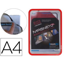 Marco porta anuncios tarifold magneto din a4 con 4 bandas magneticas en el dorso color rojo pack de 2 unidades