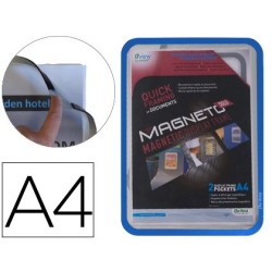 Marco porta anuncios tarifold magneto din a4 con 4 bandas magneticas en el dorso color azul pack de 2 unidades