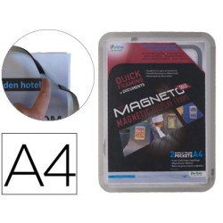 Marco porta anuncios tarifold magneto din a4 con 4 bandas magneticas en el dorso color plata pack de 2 unidades