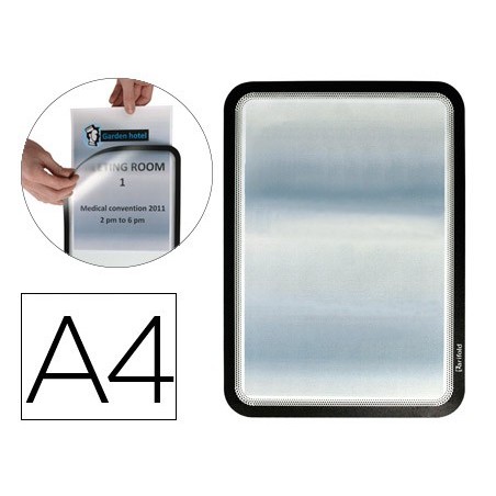 Marco porta anuncios tarifold magneto din a4 dorso adhesivo removible color negro pack de 2 unidades
