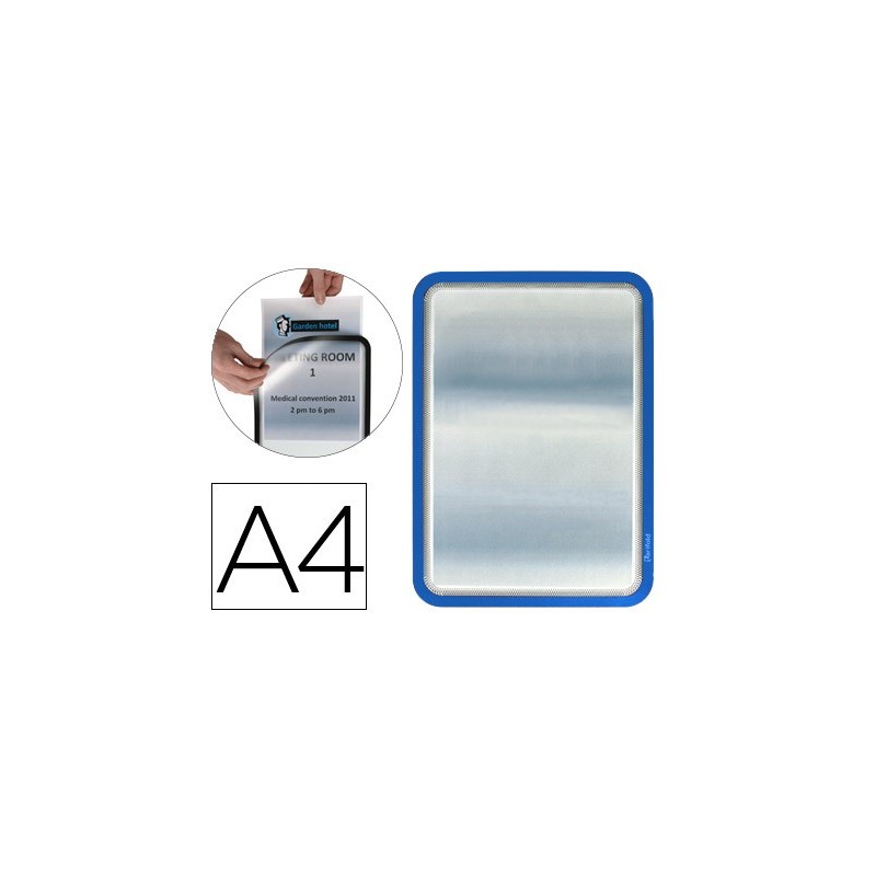 Marco porta anuncios tarifold magneto din a4 dorso adhesivo removible color azul pack de 2 unidades