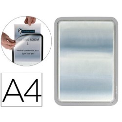 Marco porta anuncios tarifold magneto din a4 dorso adhesivo removible color gris pack de 2 unidades