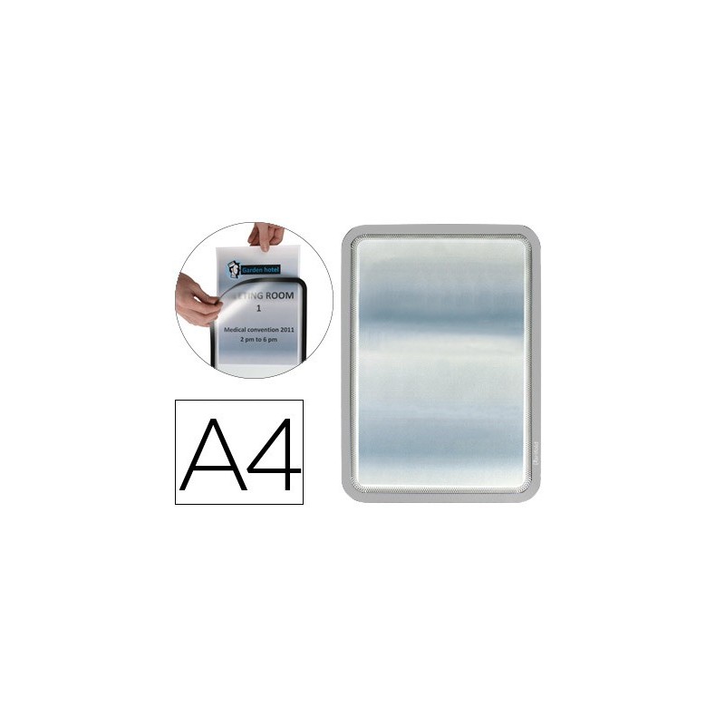 Marco porta anuncios tarifold magneto din a4 dorso adhesivo removible color gris pack de 2 unidades