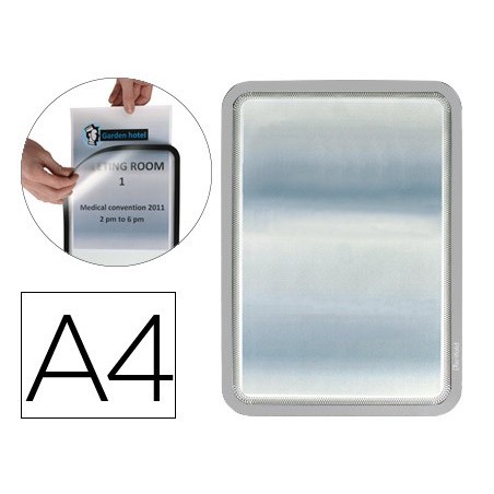 Marco porta anuncios tarifold magneto din a4 dorso adhesivo removible color gris pack de 2 unidades