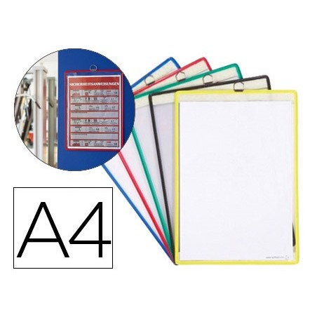 Funda para colgar tarifold din a4 anilla metalica ideal para pizarras de corcho pack de 5 unidades colores surtidos