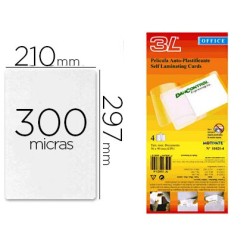 Bolsa de plastificar 3l office manual en frio 300 mc din a4 con dorso adhesivo pack 10 unidades