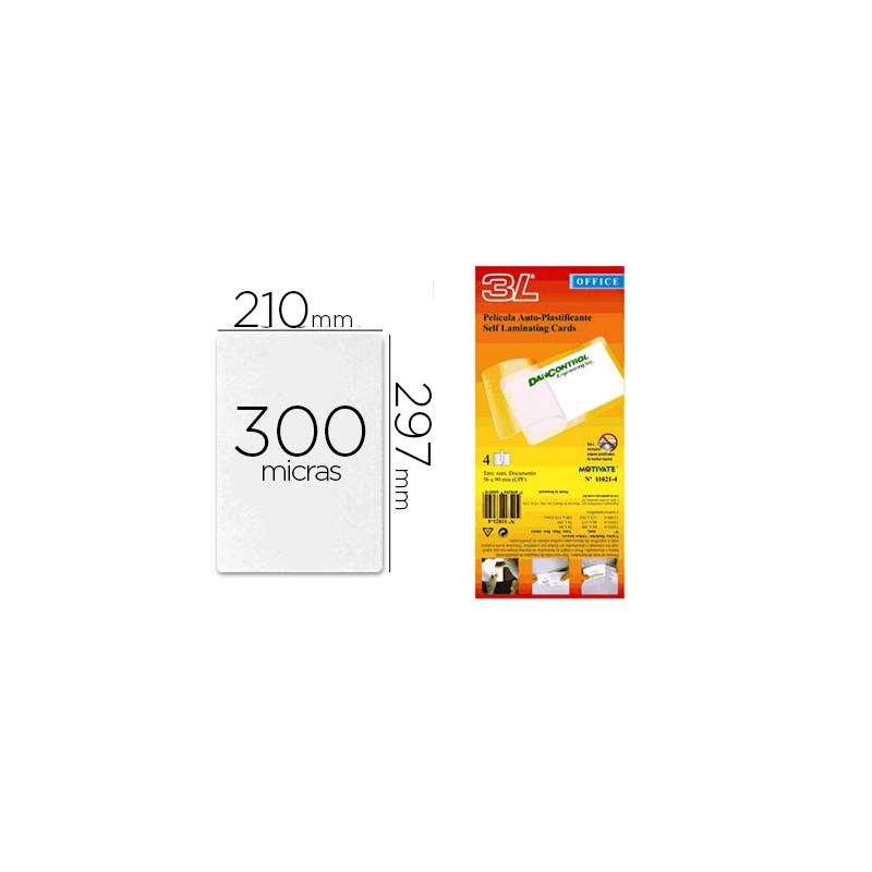 Bolsa de plastificar 3l office manual en frio 300 mc din a4 con dorso adhesivo pack 10 unidades