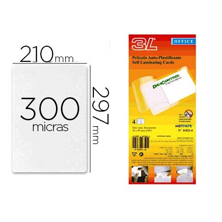 Bolsa de plastificar 3l office manual en frio 300 mc din a4 con dorso adhesivo pack 10 unidades
