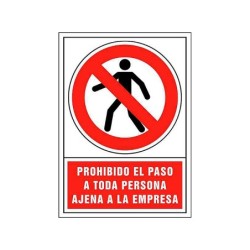 Pictograma syssa señal de prohibicion prohibido el paso a toda persona ajena a la empresa en pvc 245x345 mm